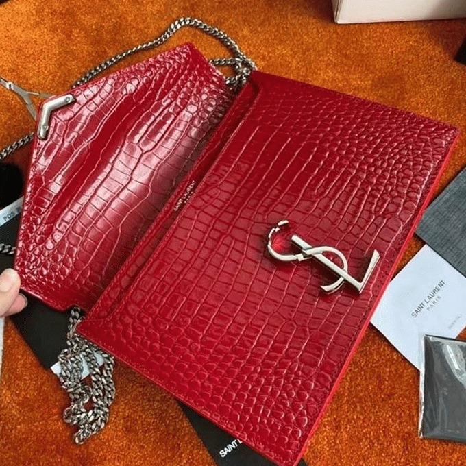 Fake Saint Laurent Cassandra Medium Bag Red Crocodile