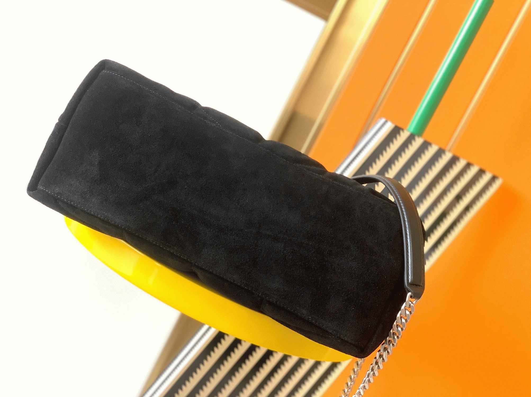 Saint Laurent Puffer Medium Chain Bag Black Suede Calfskin