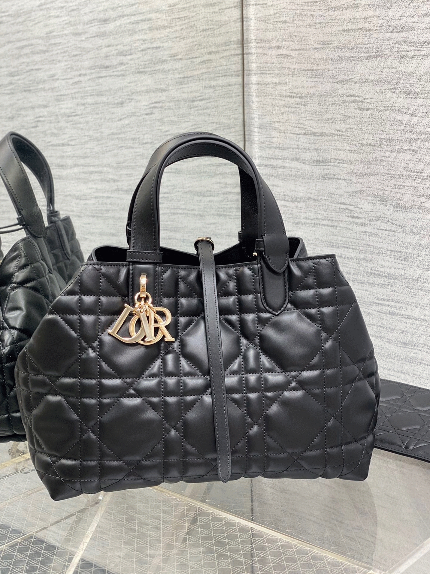 Dior Toujours Medium Bag Replica in Black Macrocannage Calfskin