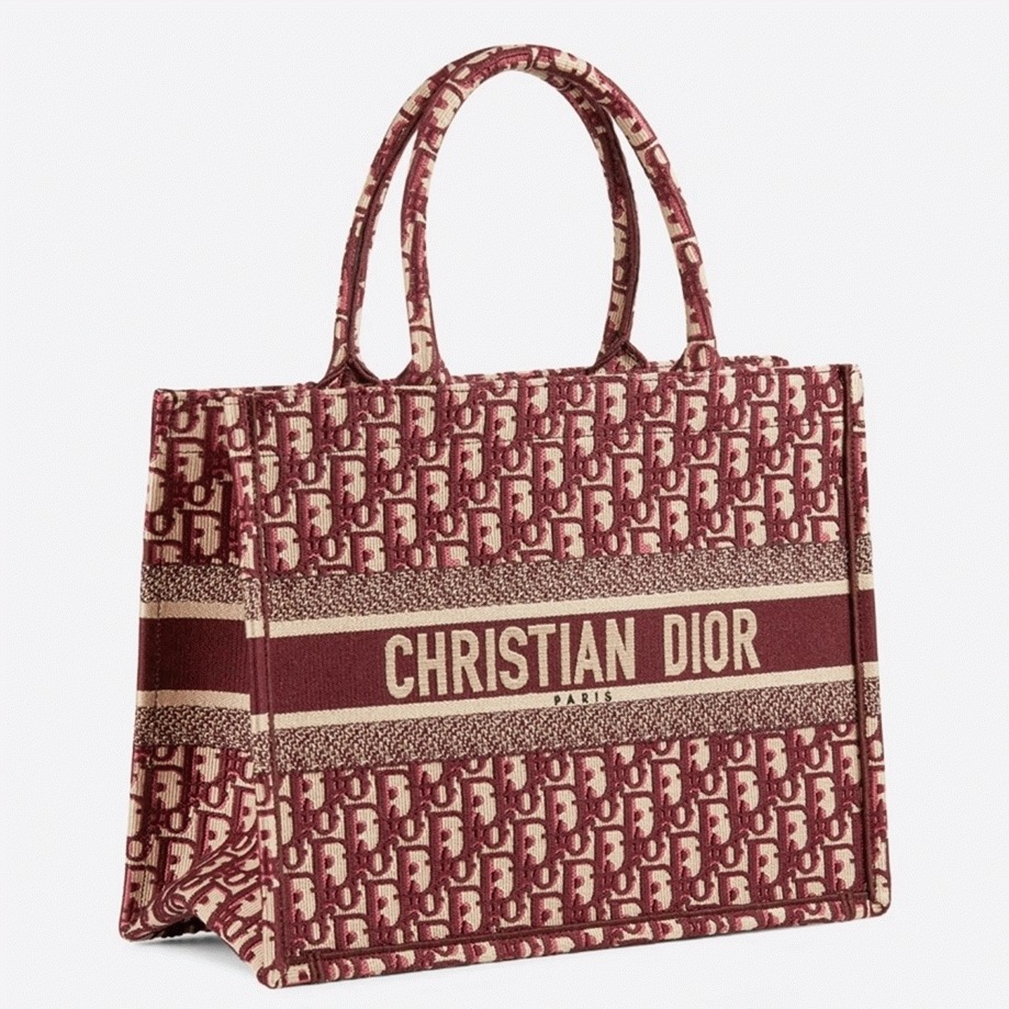 Dior Medium Book Tote Bag Fake in Bordeaux Dior Oblique Embroidery