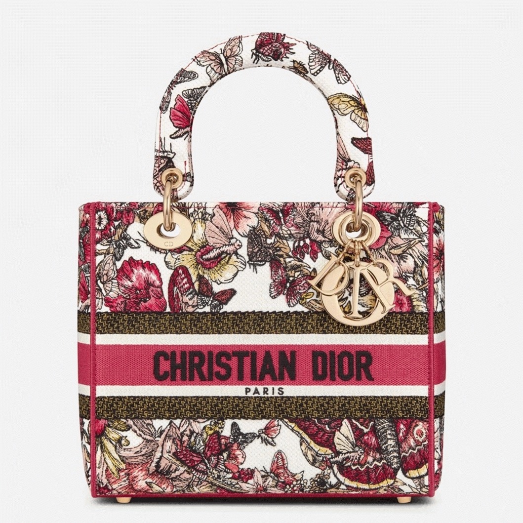 Dior Lady D-Lite Medium Bag Fake in Multicolor Butterfly Embroidery
