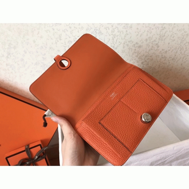 Black orange fake luxury Hermes Dogon duo wallet