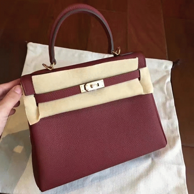 Bordeaux Clemence Replica Hermes Kelly 25cm Retourne Tote