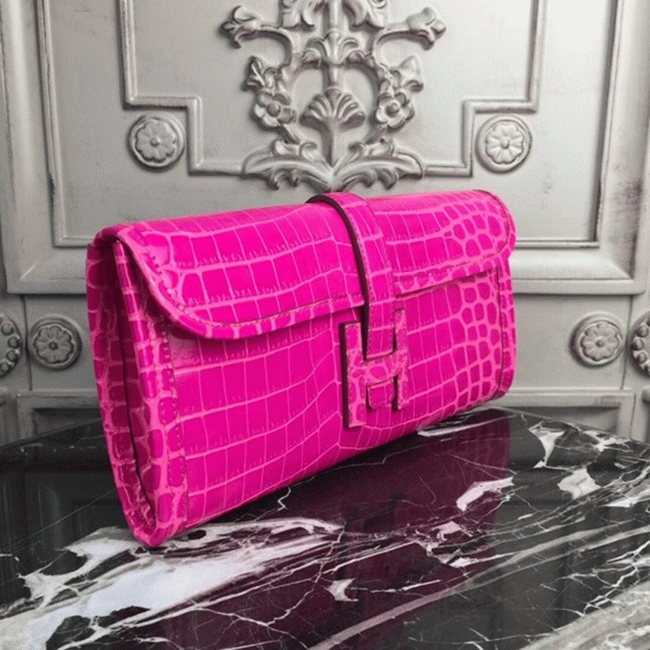 Rose Red Crocodile Leather Replica Hermes Jige Elan 29 Elegant Clutch