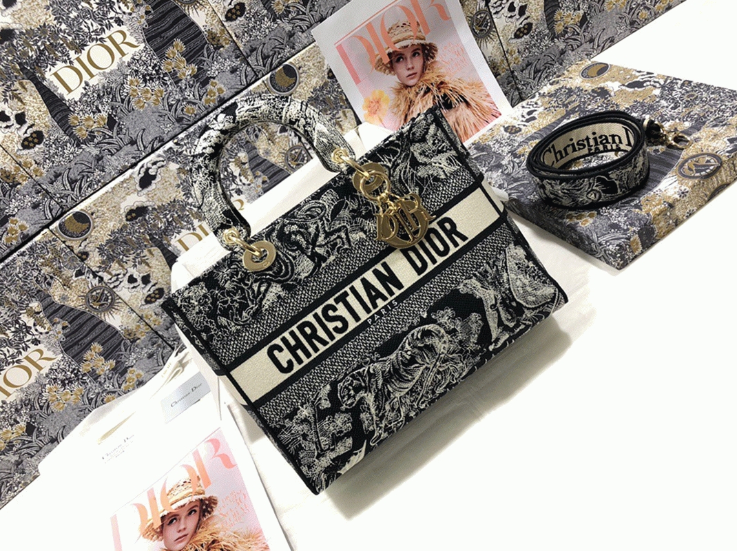Dior Lady D-Lite Large Bag Fake in Blue Toile de Jouy Reverse Embroidery