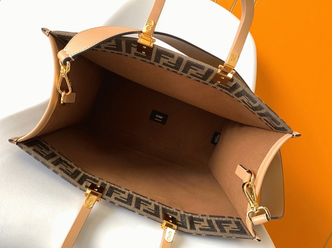 Top Quality Knockoff Fendi Sunshine Medium Tote Bag in Brown FF Jacquard Fabric