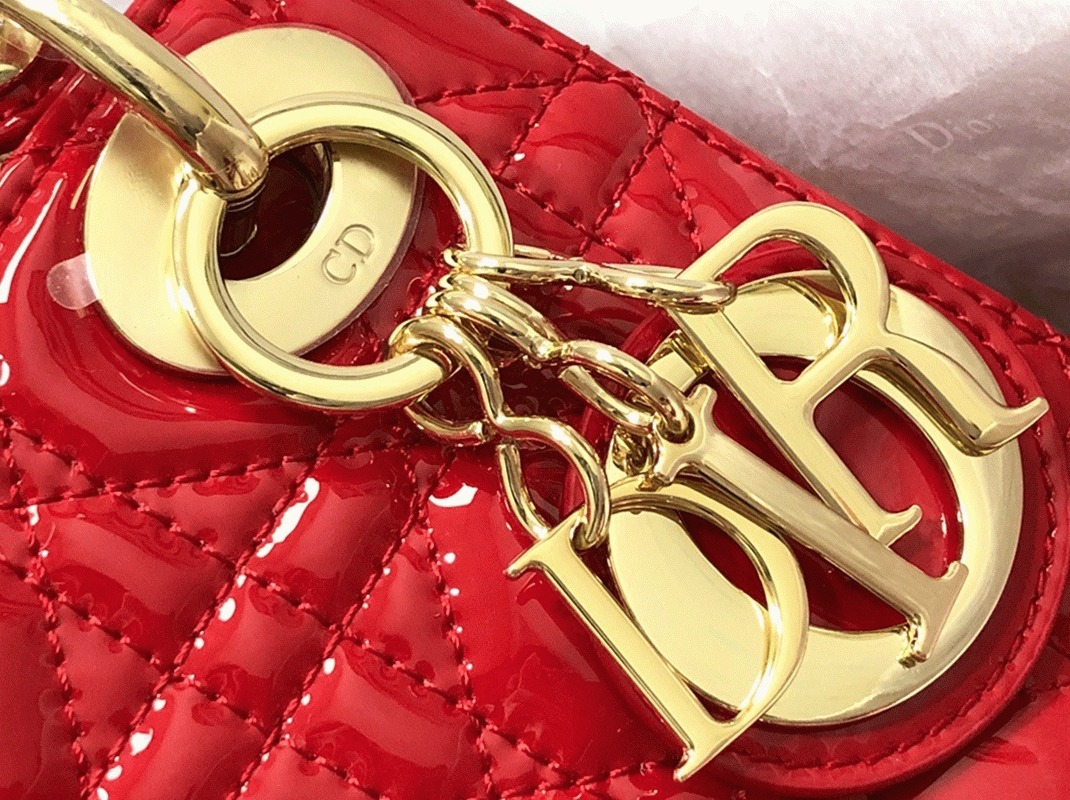Dior Lady Dior Mini Chain Bag Knockoff with Chain in Red
