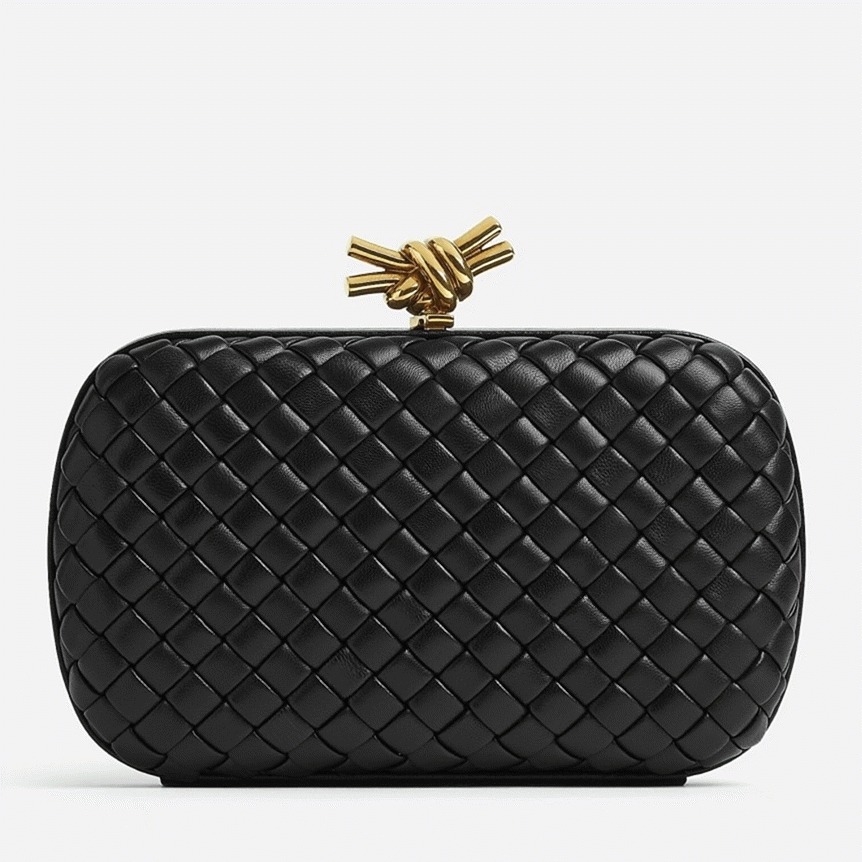 Fake Bottega Veneta Knot Minaudiere Clutch Black
