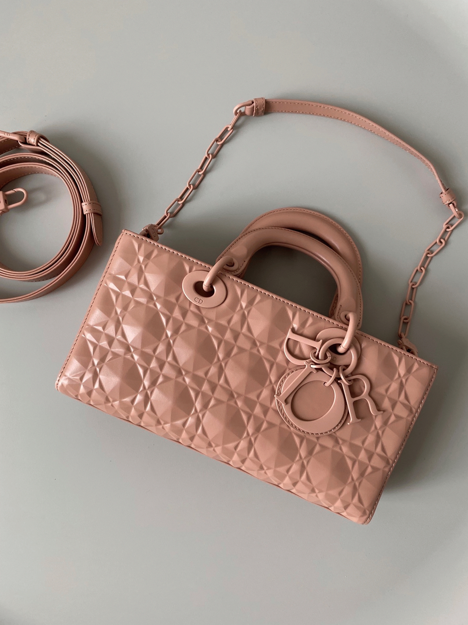 Dior Lady D-Joy Medium Bag Faux in Nude Calfskin with Diamond Motif