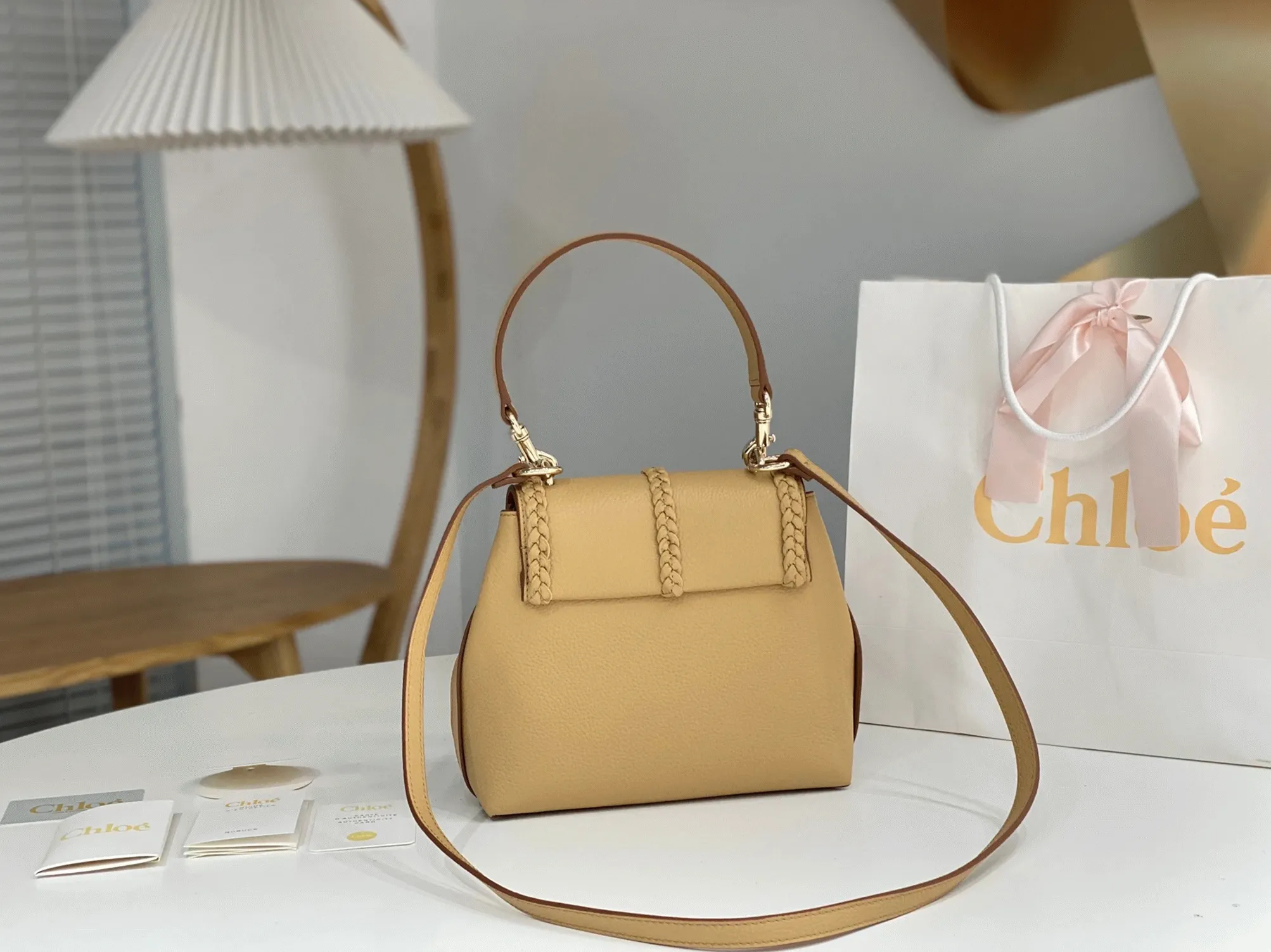 Top Quality Replica Chloe Penelope Small Shoulder Bag in Beige Grained Calfskin