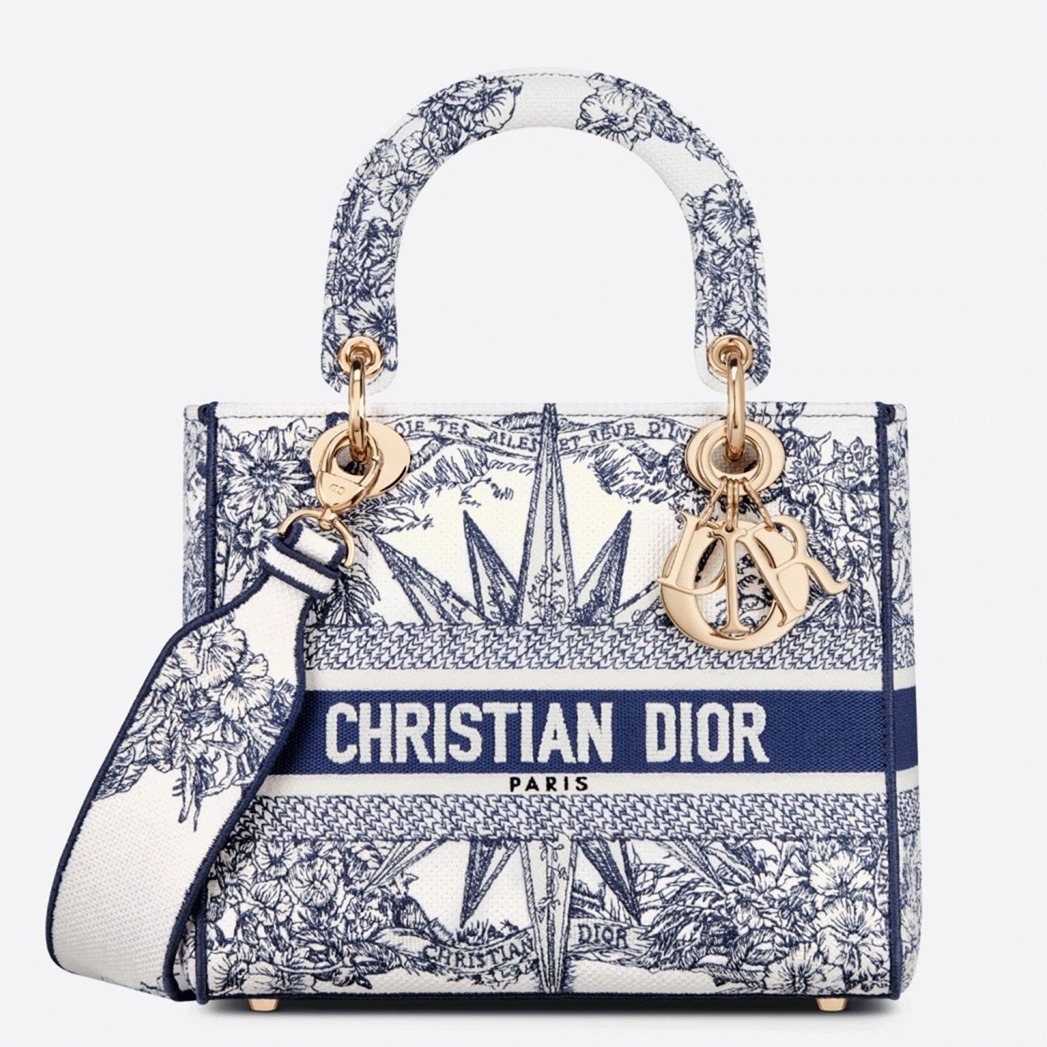 Dior Lady D-Lite Medium Bag Knockoff in Blue Multicolor Rêve d Infini Embroidery