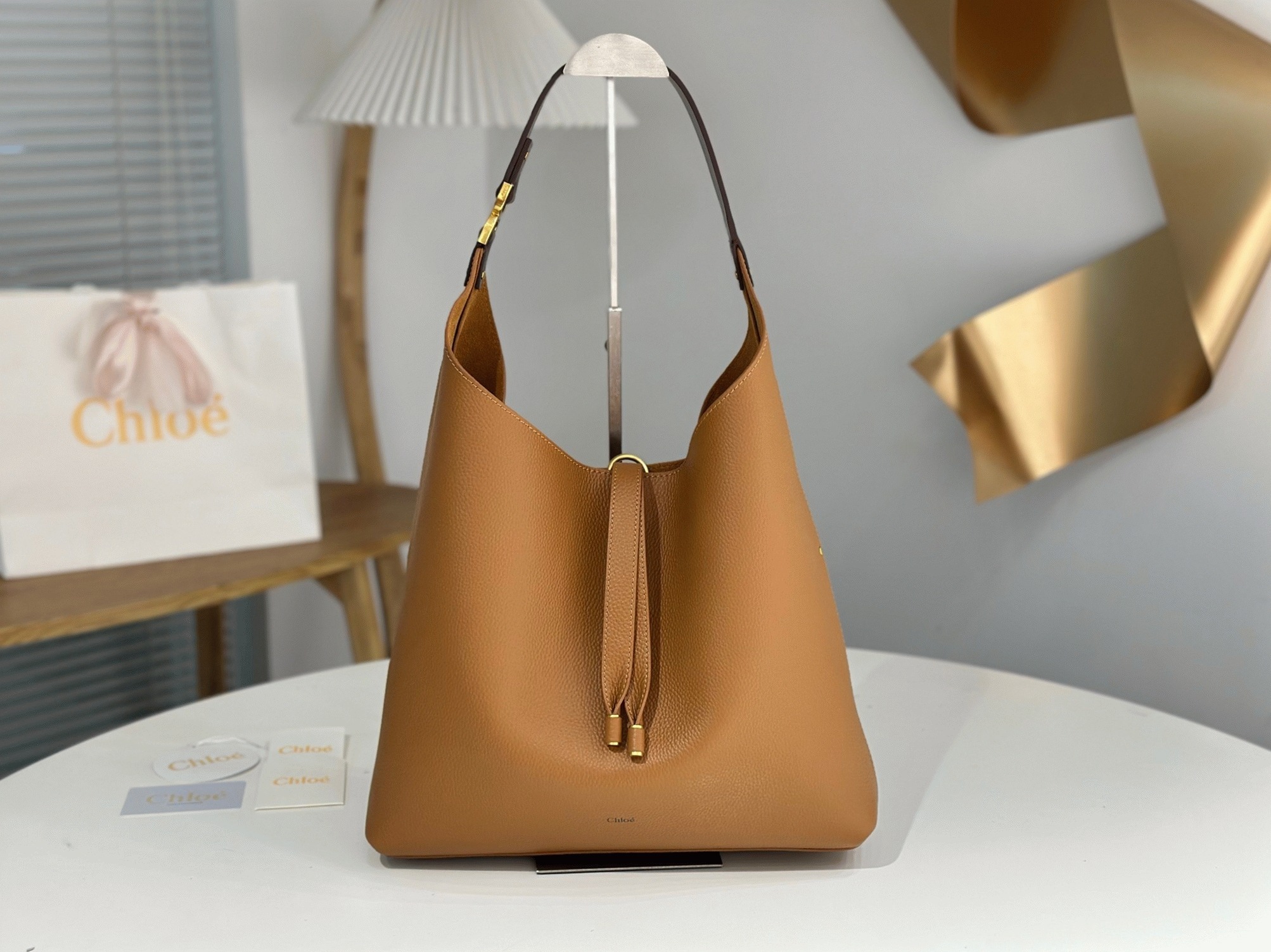 Top Quality Fake Chloe Marcie Hobo Bag in Brown Grained Leather