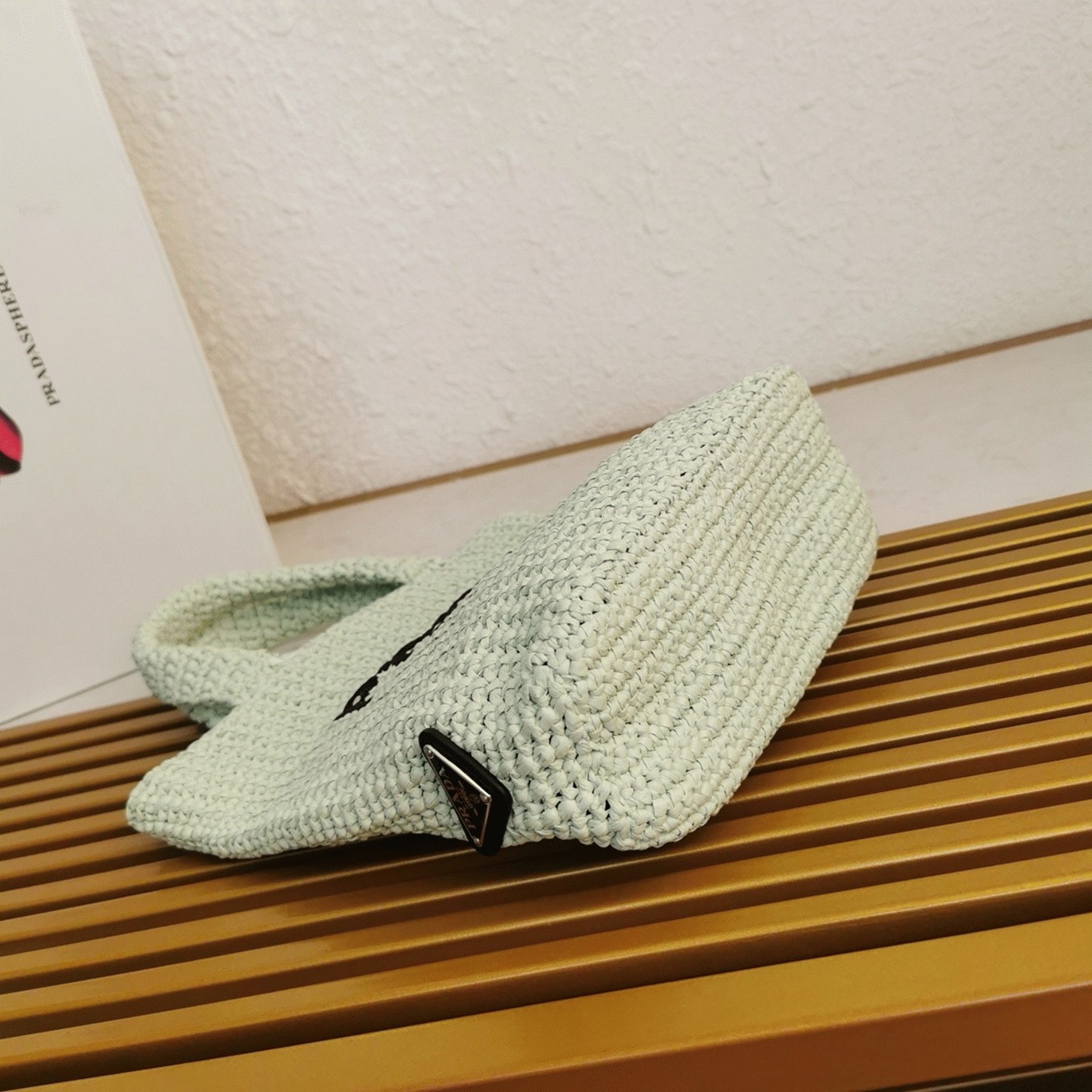 Prada Small Crochet Tote Bag Replica in Aqua Raffia-effect Yarn
