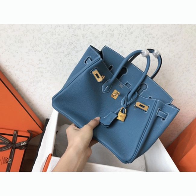Luxury Hermes Birkin 25cm Counterfeit in Blue Jean Color