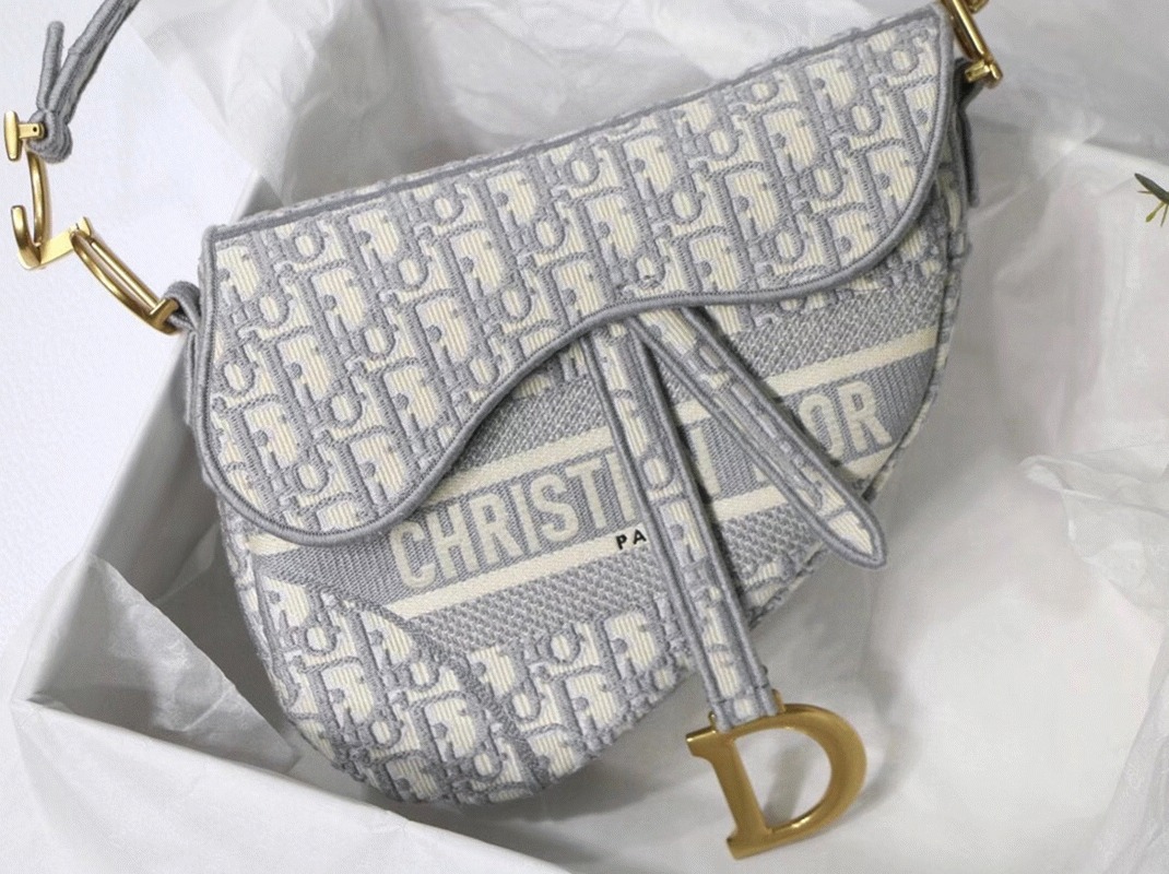 Dior Saddle Bag Knockoff in Grey Dior Oblique Embroidery