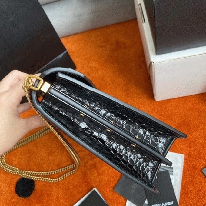 Fake Saint Laurent Cassandra Medium Bag Black Crocodile