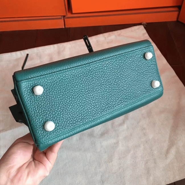Malachite Clemence Replica Hermes Kelly 25cm Retourne Tote