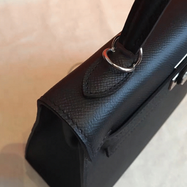 Black Epsom Fake Hermes Kelly 25cm Sellier Structured Purse