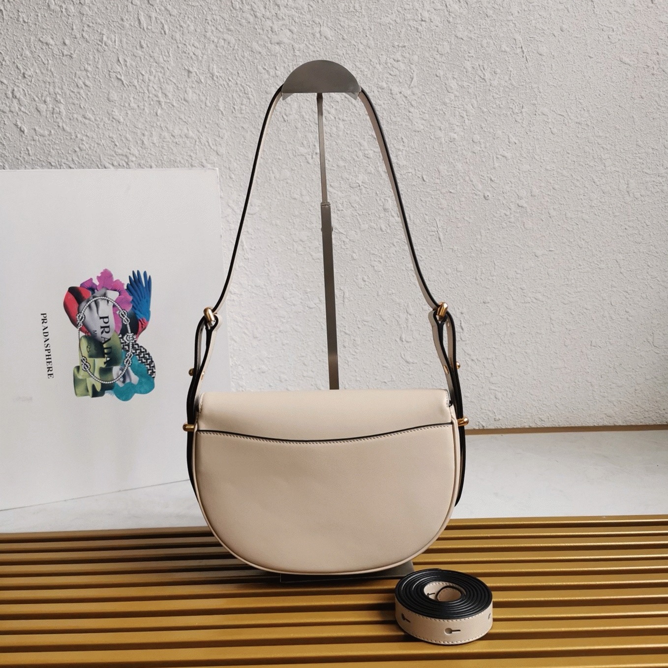 Prada Arque Shoulder Bag with Flap Replica in Beige