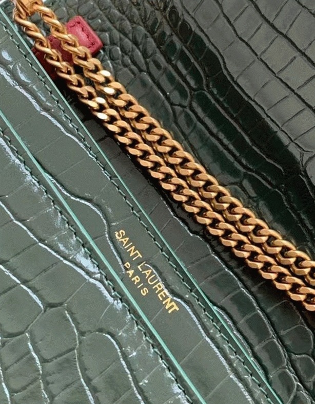 Replica Saint Laurent Cassandra Medium Bag Green Crocodile