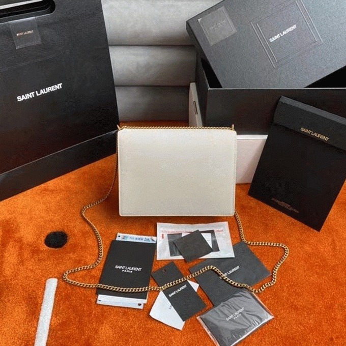 Fake Saint Laurent Cassandra Medium Chain Bag Beige Canvas