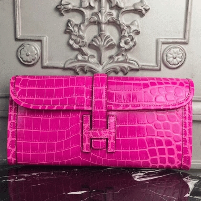 Rose Red Crocodile Leather Replica Hermes Jige Elan 29 Elegant Clutch