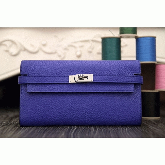 Electric blue 1:1 replica Hermes Kelly Longue wallet