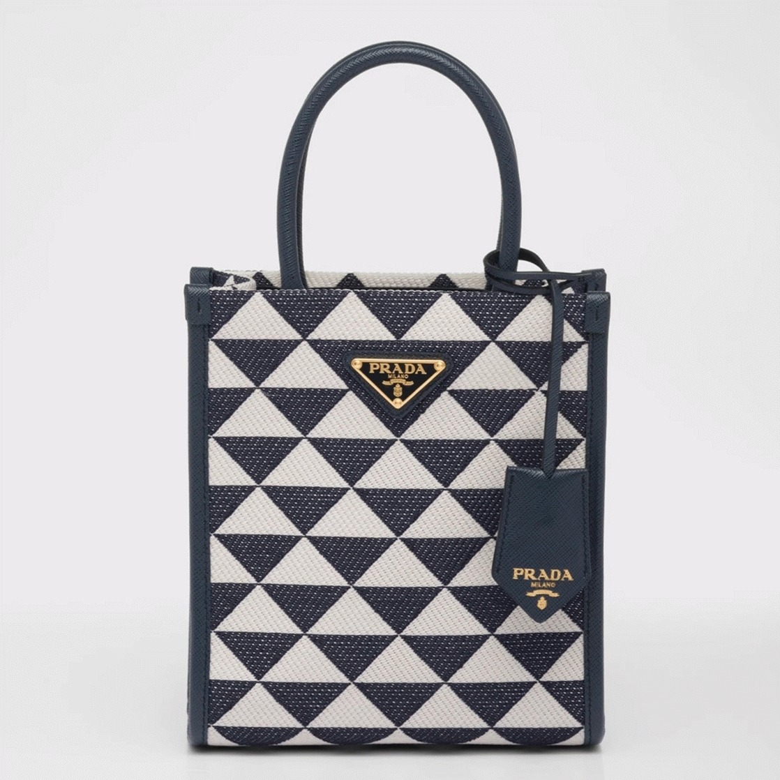 Prada Symbole Micro Bag Replica in White/Blue Jacquard Fabric