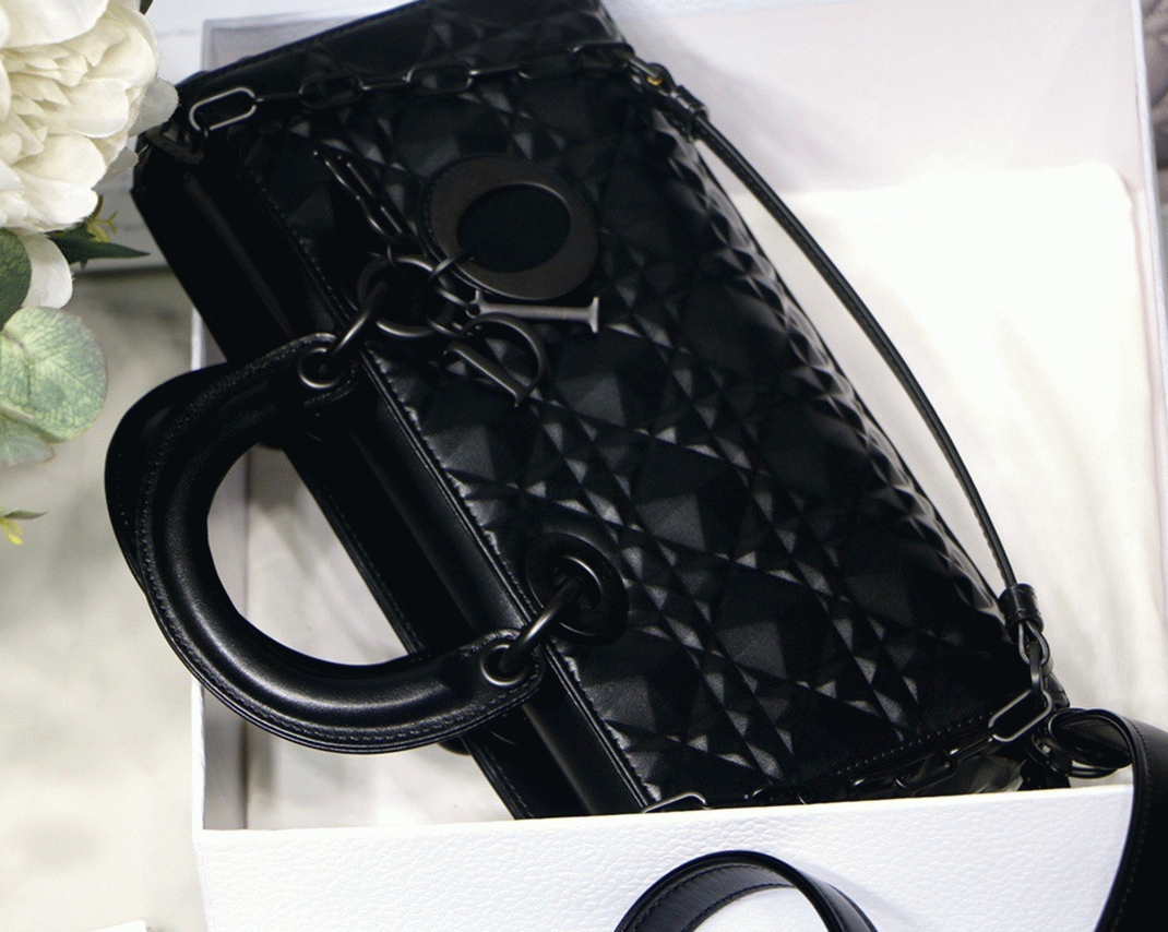 Dior Lady D-Joy Medium Bag Replica in Black Calfskin with Diamond Motif