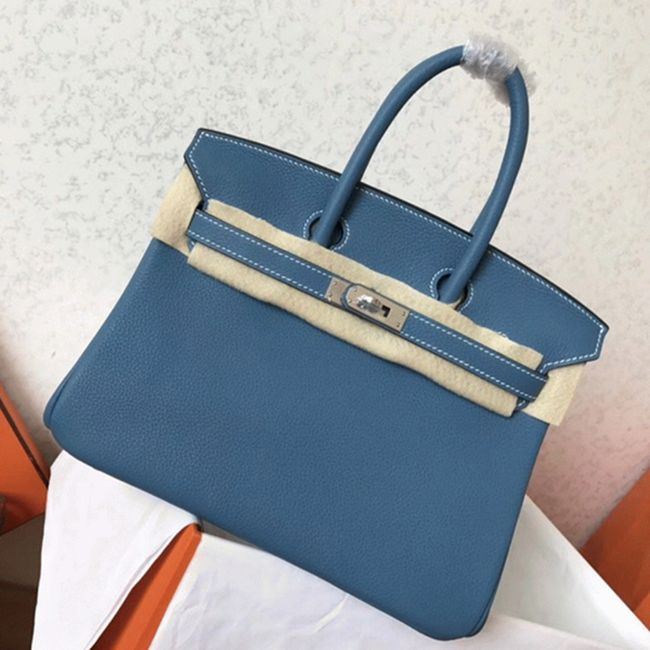 Luxury Hermes Birkin 25cm Counterfeit in Blue Jean Color