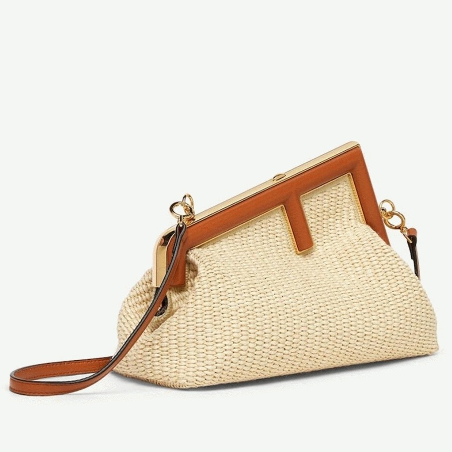 Top Quality Fake Fendi First Small Bag in Natural Raffia Straw