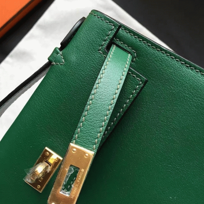 Malachite Swift Fake Hermes Kelly Pochette Sleek Green Clutch