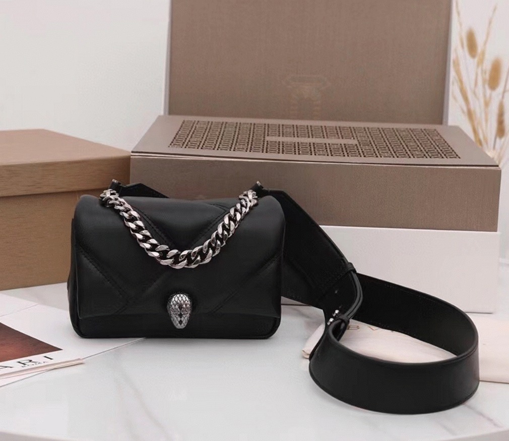 Fake Bvlgari Serpenti Cabochon Mini Bag Black Calfskin