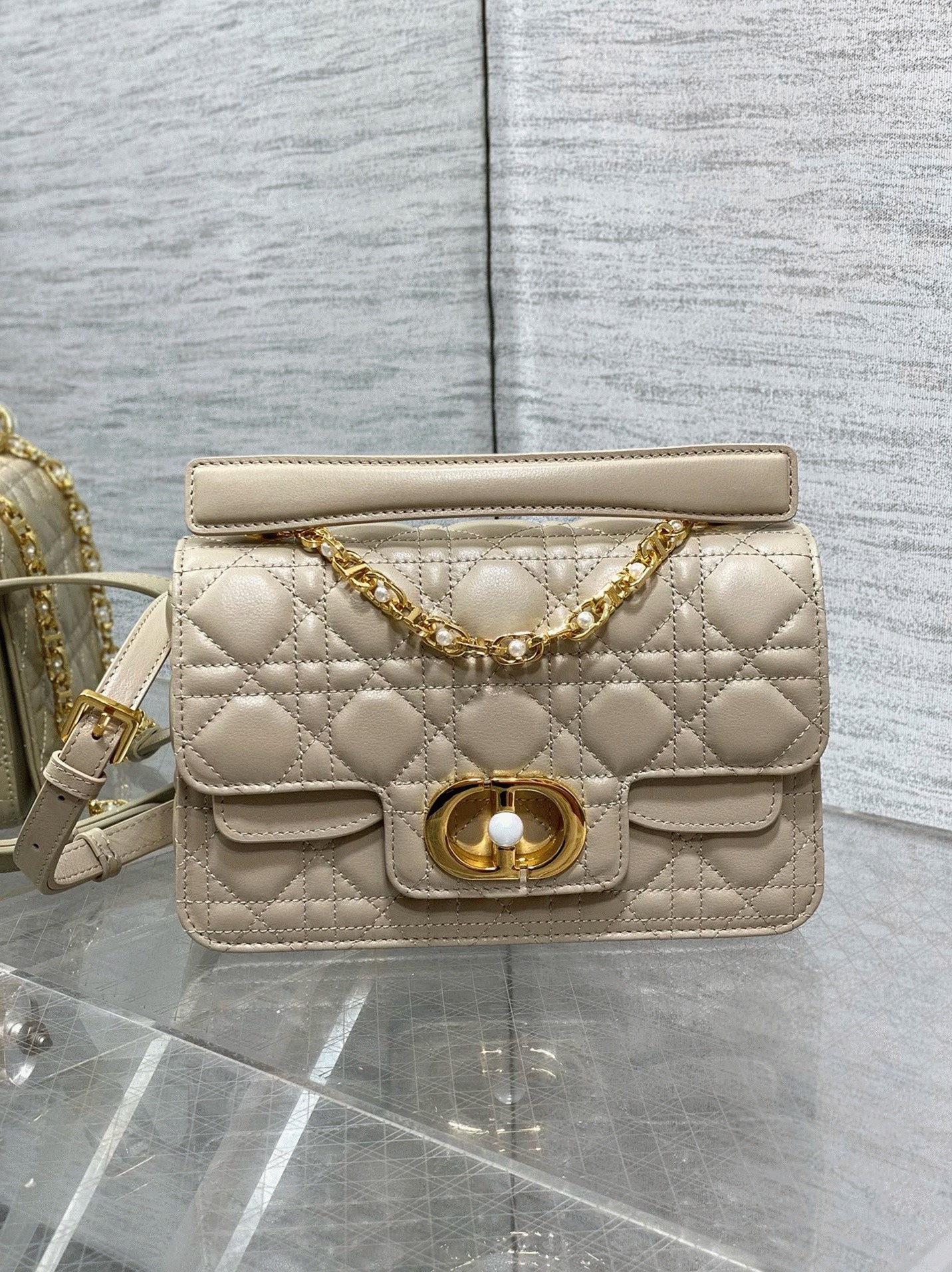 Dior Small Jolie Top Handle Bag Knockoff in Beige Cannage Calfskin