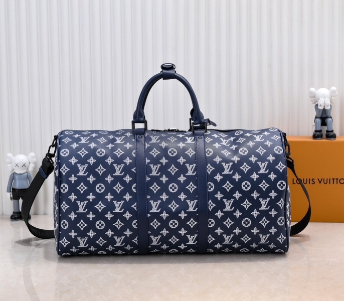 LV Monogram Shadow Keepall Bandouliere 50 In Navy Blue