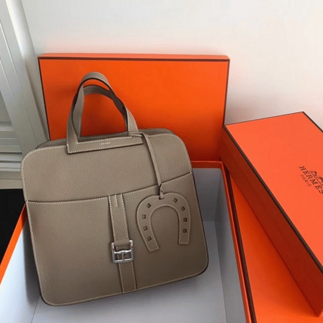 Grey AAA Replica Hermes Halzan Elegant Leather Tote