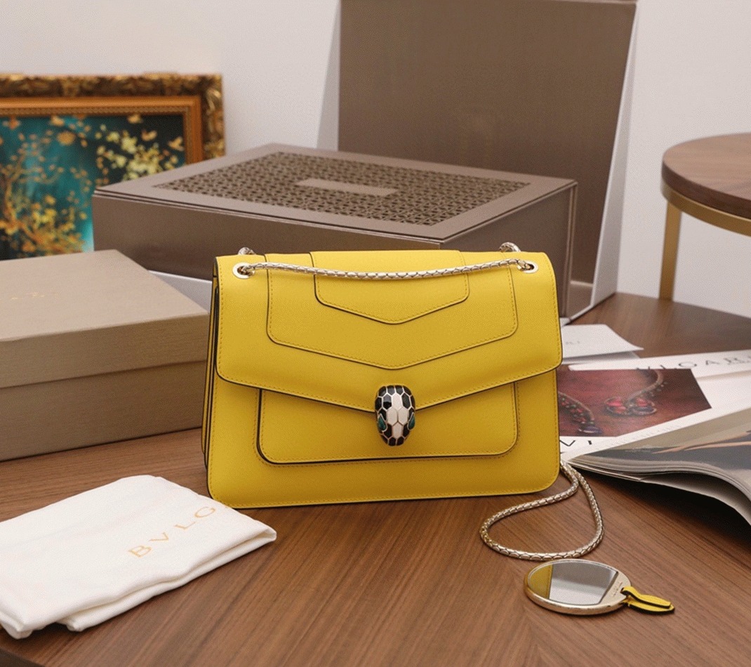 Replica Bvlgari Serpenti Forever Medium Shoulder Bag Yellow Calfskin