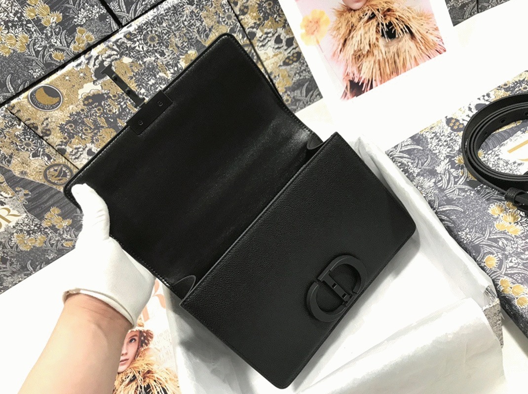 Dior 30 Montaigne Medium Bag Fake in Black Ultramatte Grained Calfskin