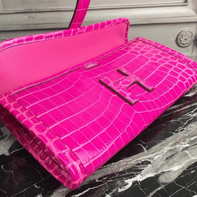 Rose Red Crocodile Leather Replica Hermes Jige Elan 29 Elegant Clutch