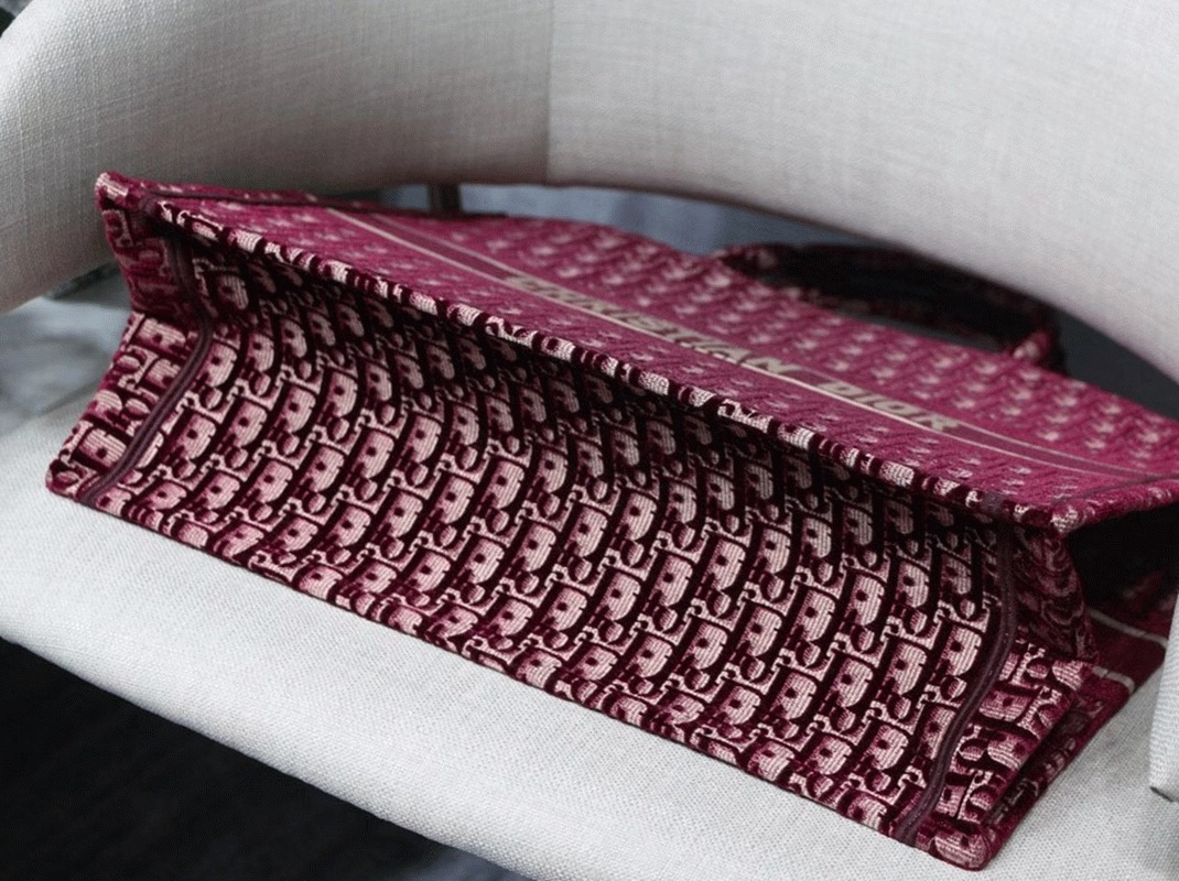 Dior Large Book Tote Bag Fake in Bordeaux Oblique Embroidered Velvet