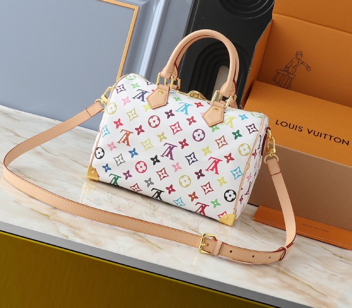 LV X TM Multicolored Speedy Bandouliere 25 In White