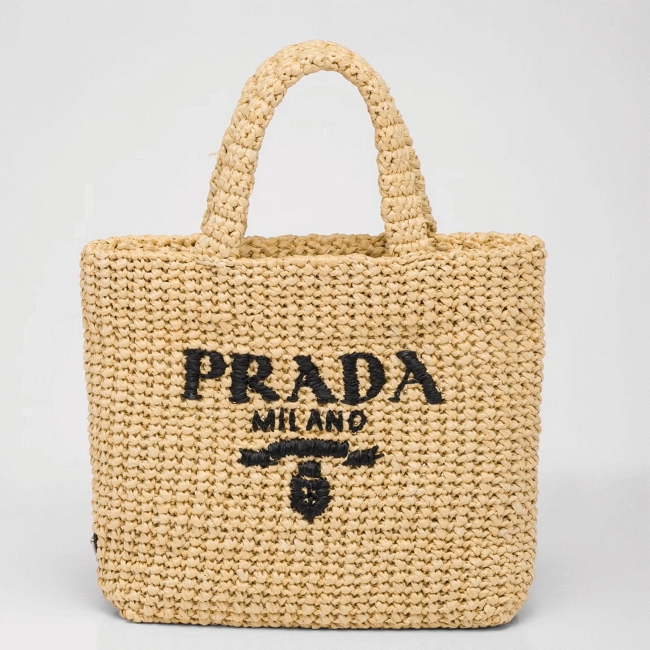 Prada Small Crochet Tote Bag Knockoff in Beige Raffia-effect Yarn