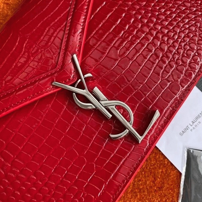 Fake Saint Laurent Cassandra Medium Bag Red Crocodile