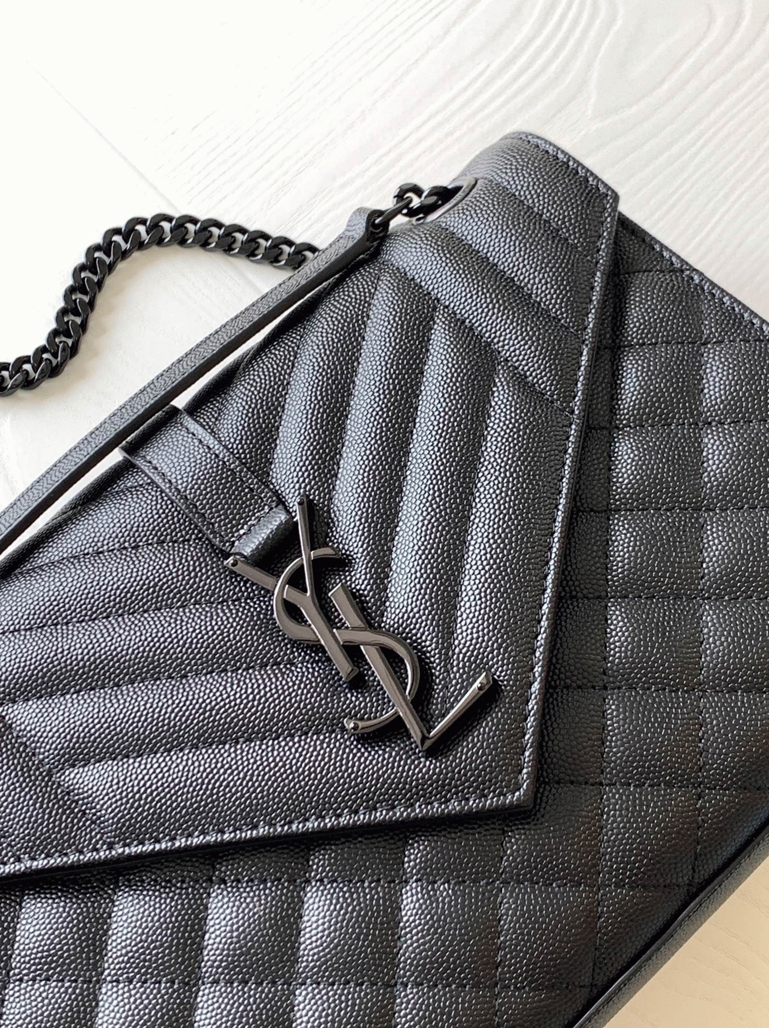 Replica Saint Laurent Envelope Meidum Black Bag with Black Hardware