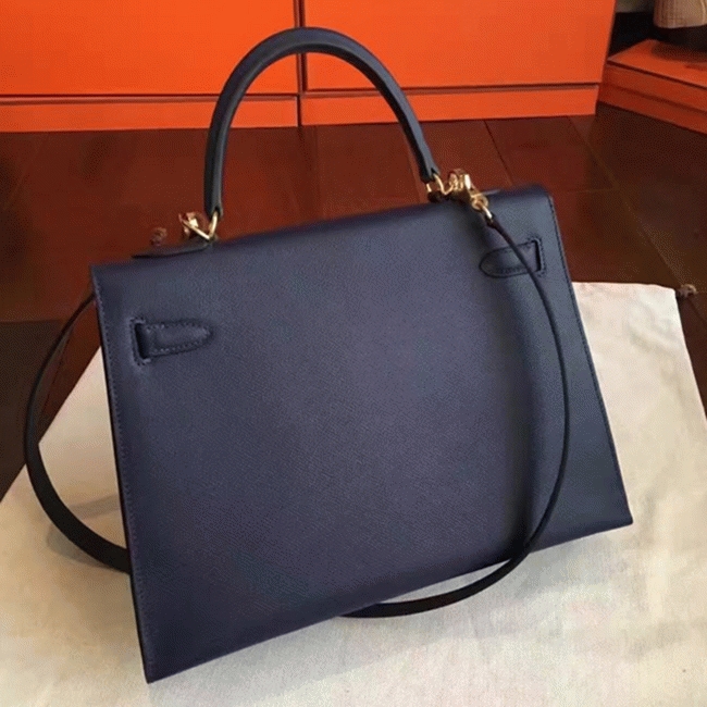 Sapphire Epsom Fake AAA Hermes Kelly 32cm Sellier Handbag