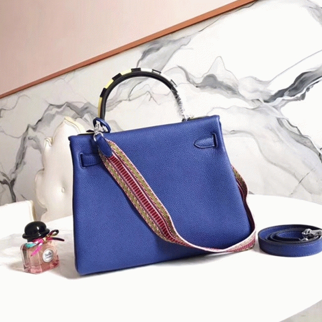 Blue with Zigzag Handle Replica Hermes Kelly 28cm Special Design