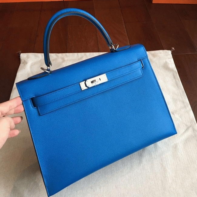 Blue Epsom Fake Hermes Kelly 32cm Sellier Fashion Handbag
