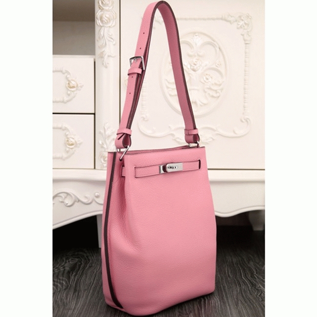 Pink Leather Replica Hermes So Kelly 22cm Feminine Shoulder Bag