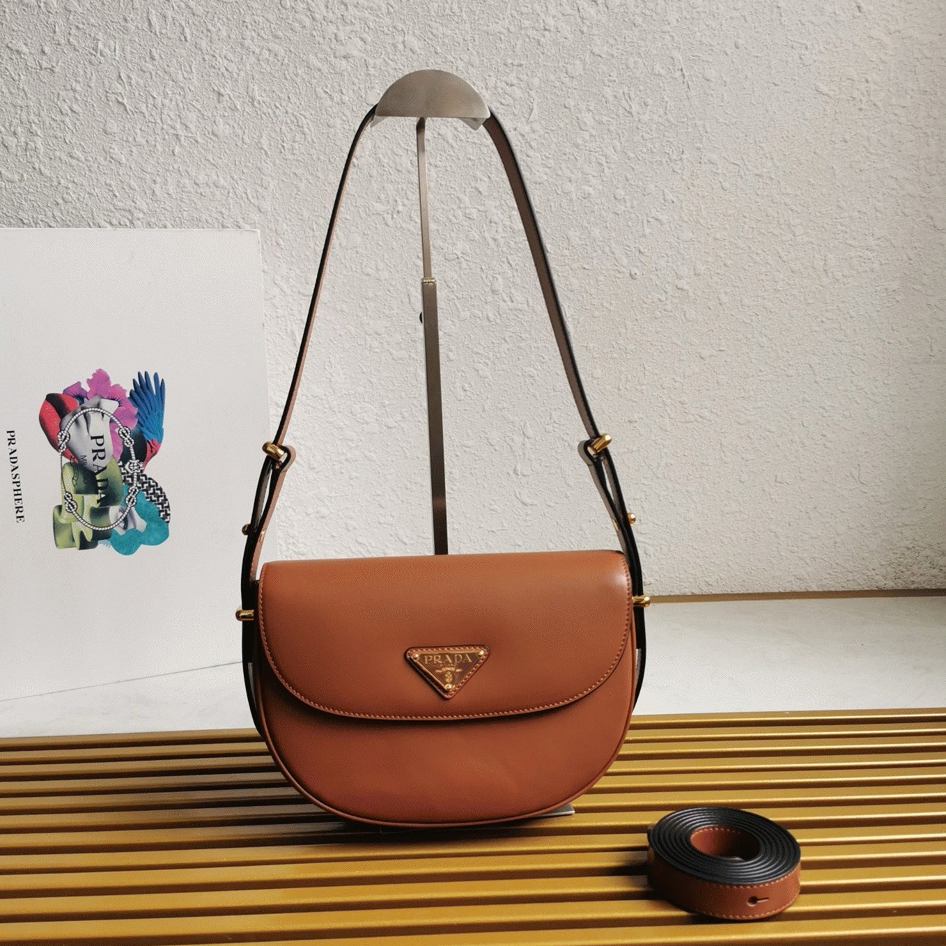 Brown Prada Arque Shoulder Bag with Flap Fake
