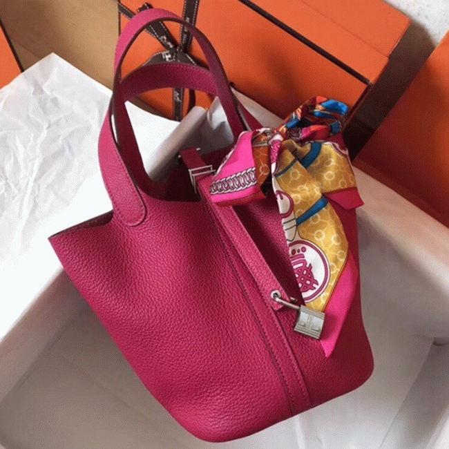 Peach knockoff Hermes Picotin Lock 18cm handbag